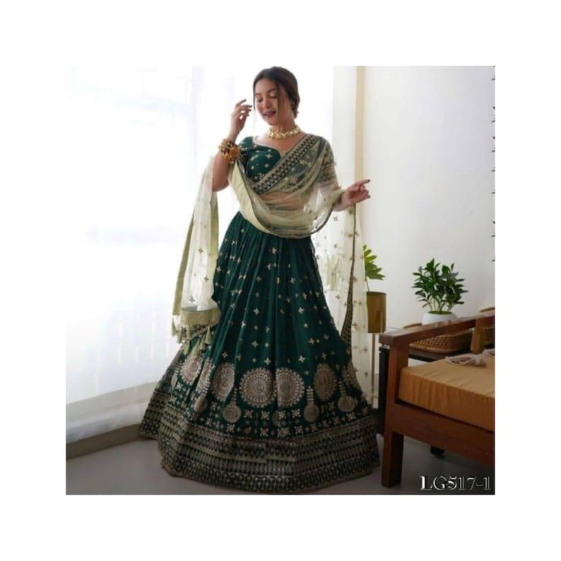 Green Lehenga Choli For Women ,Designer Indian Wedding Lehenga Choli ,Party Wear,Reception Wear ,Festival Wear Bridesmaid Lehenga Choli - Uboric