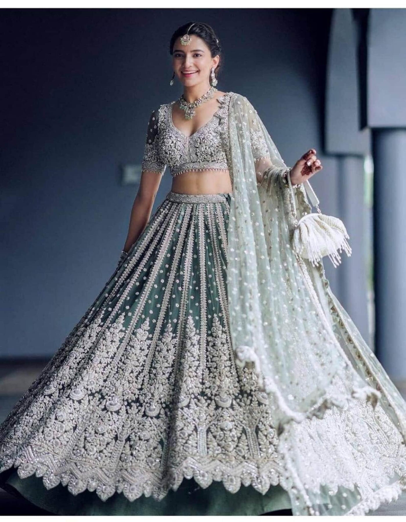 Grey Lehenga Choli with Dupatta , indian Designer Ready to Wear Bridesmaids Partywear Lehenga Choli, Heavy Chine Sequence Work Lehenga - Uboric