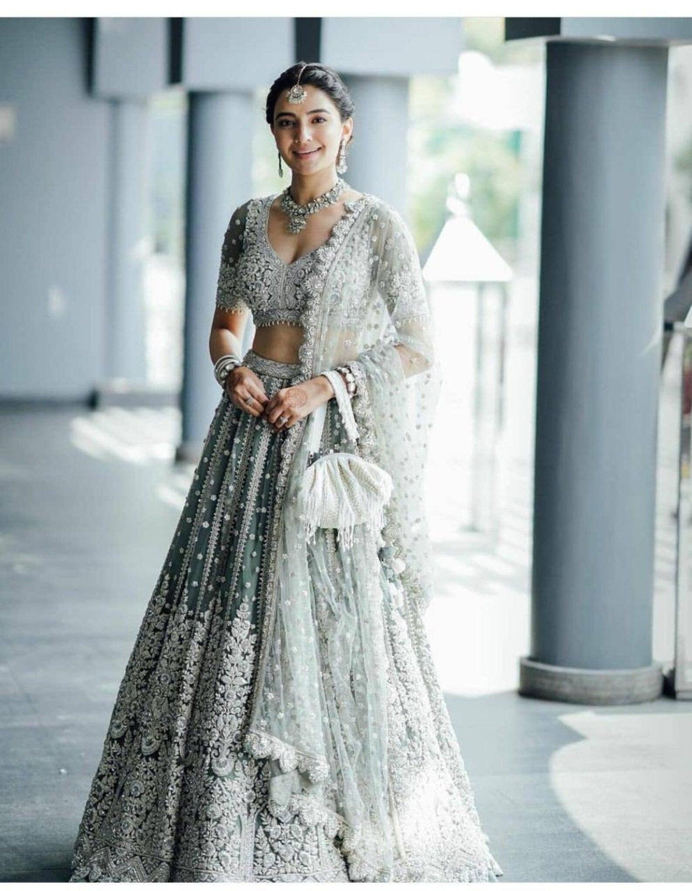 Grey Lehenga Choli with Dupatta , indian Designer Ready to Wear Bridesmaids Partywear Lehenga Choli, Heavy Chine Sequence Work Lehenga - Uboric