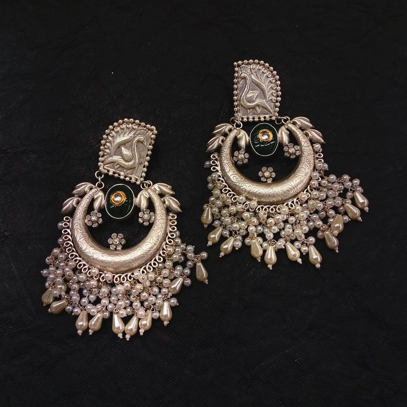 Jodha Chandbali Green Stone Earrings - Uboric
