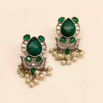 Jyothika Emerald Green Oxidised Earrings - Uboric