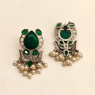 Jyothika Emerald Green Oxidised Earrings - Uboric