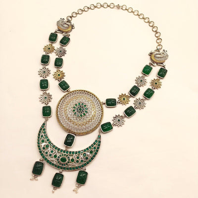 Khursheed Oxidised Necklace Set With Emerald Stone - Uboric