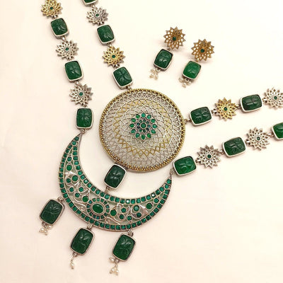 Khursheed Oxidised Necklace Set With Emerald Stone - Uboric