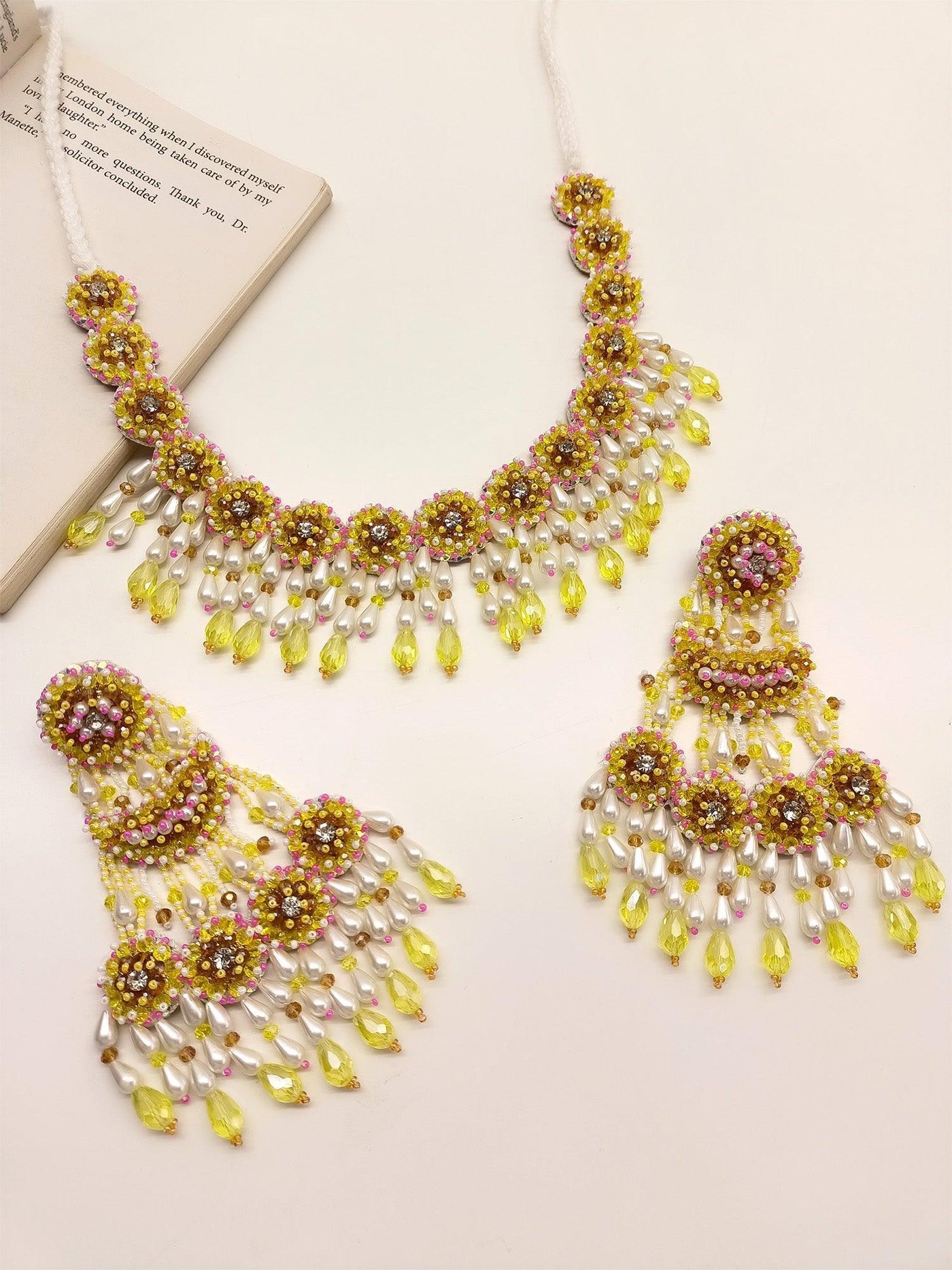 Madhavika Yellow Handmade Necklace Set - Uboric