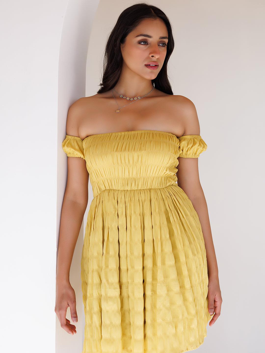 Misted Yellow Mini Dress - Uboric