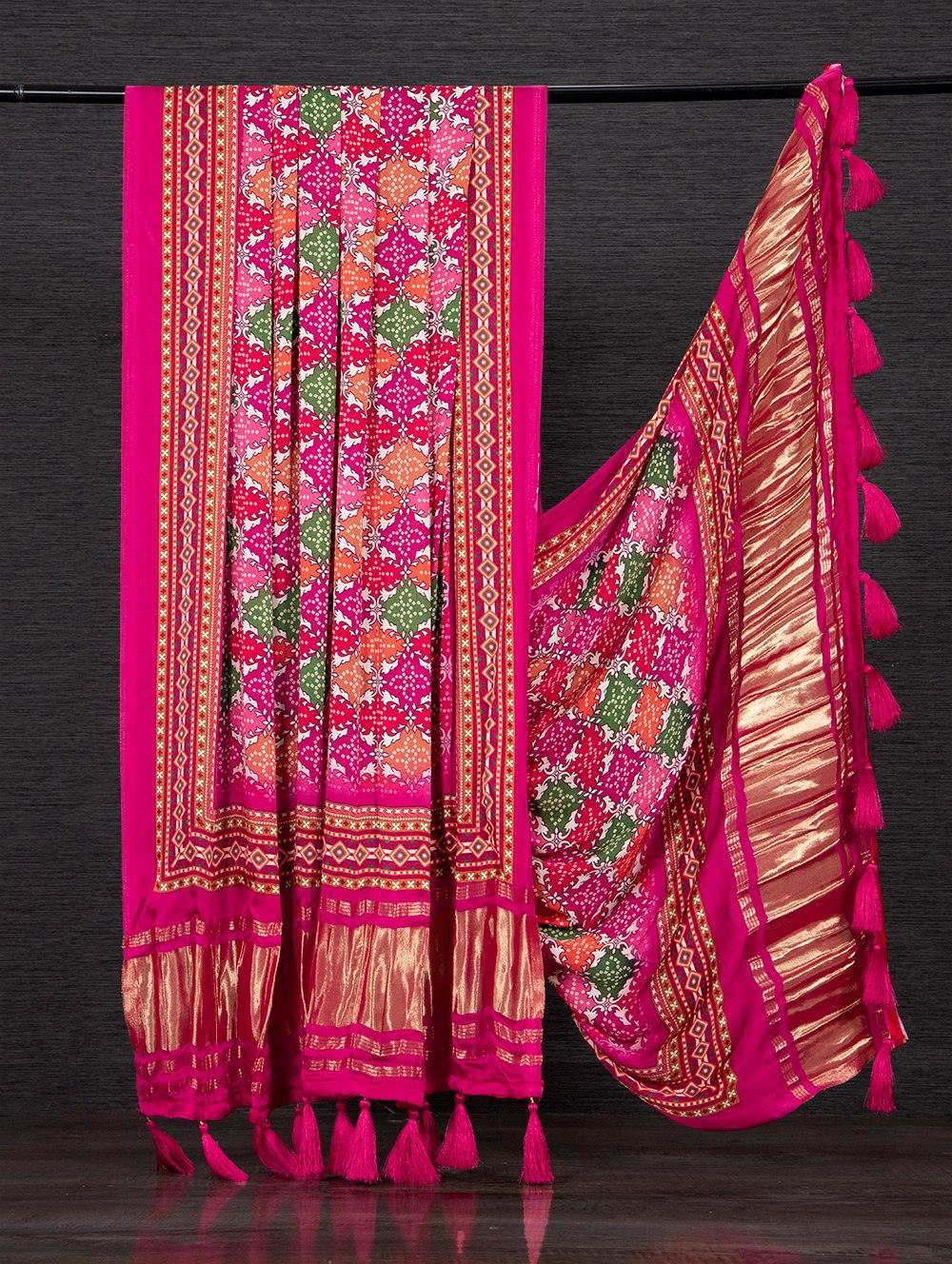 Pink Color Designer Printed Pure Gaji Silk Dupatta - Uboric