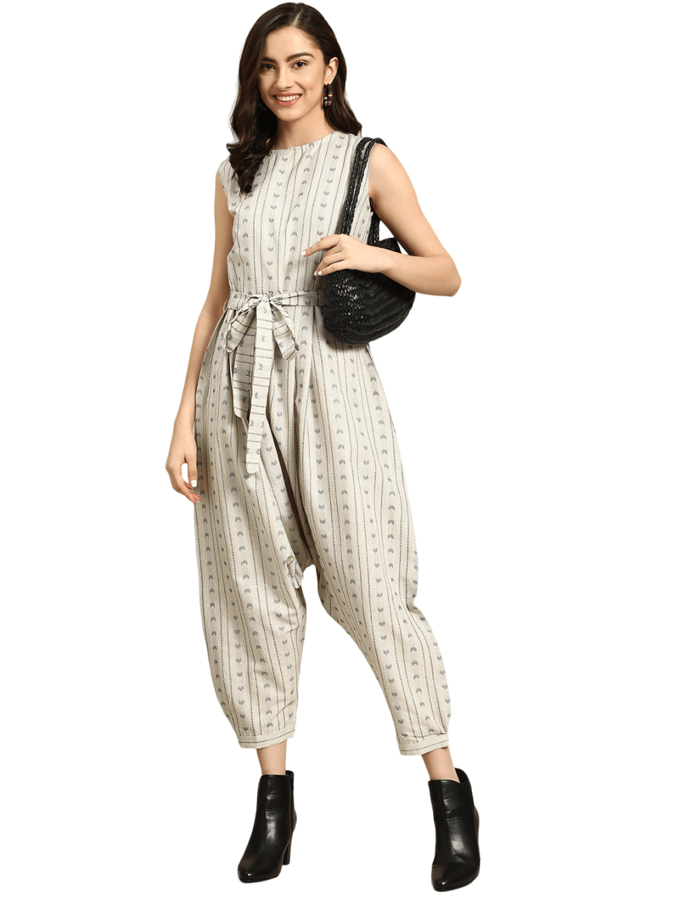 Printed Poly Chinon Grey Jump Suit - Uboric