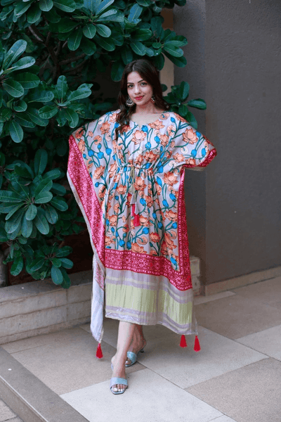 Pure Gaji Silk all in one size Kaftan dress for women - Uboric