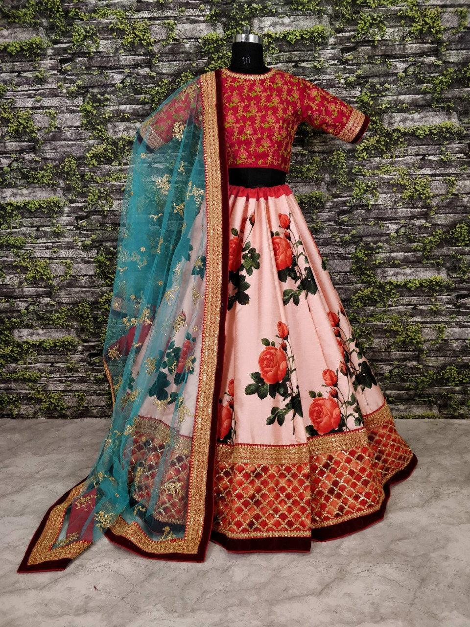 Sabyasachi Art silk Lehenga Choli for Woman Designer Ghaghra Choli Indian Wedding Bridal Lahnga Choli Party Wear Silk Lengha Choli (Ready to Wear) - Uboric