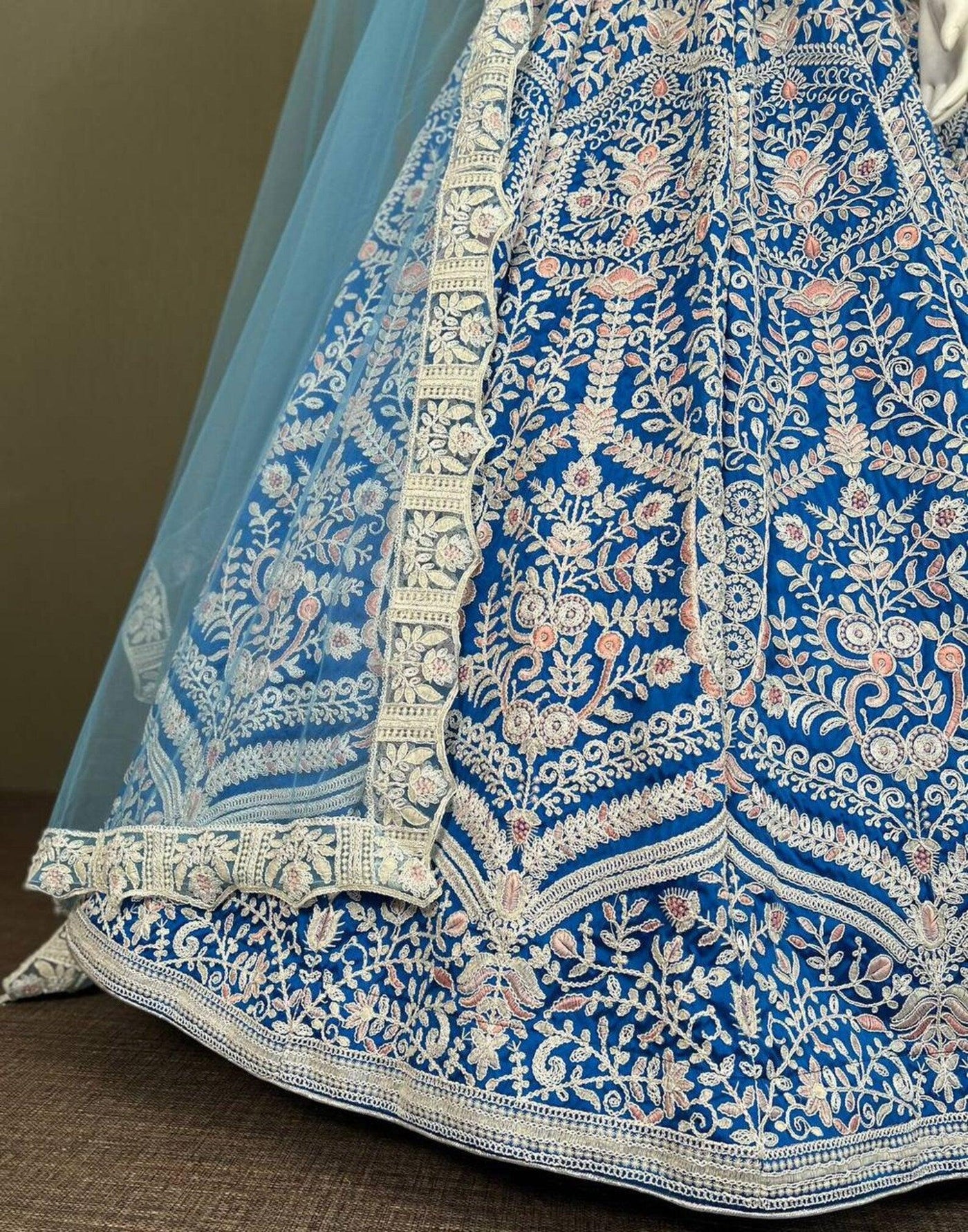 sabyasachi designer blue lehenga choli for women with heavy thread embroidery work wedding wear party wear, lehenga choli - Uboric
