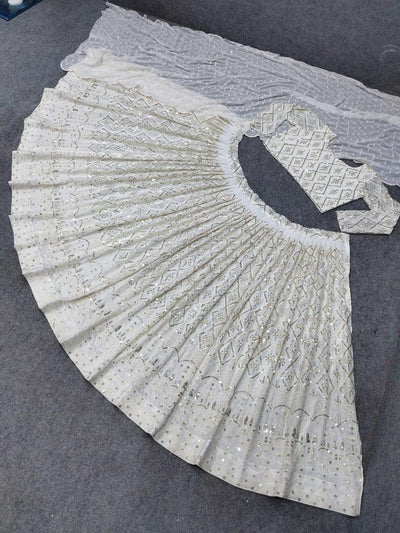 sabyasachi designer white lehenga choli for women with heavy sequence embroidery work wedding wear party wear, lehenga choli - Uboric