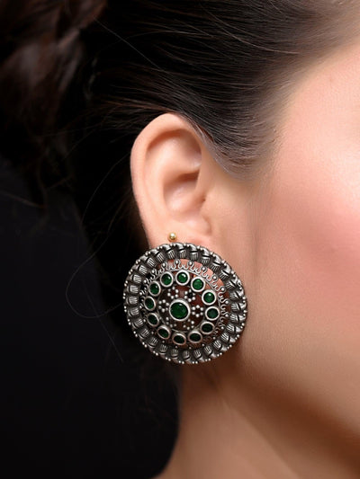 Sanchita Silver Oxidised Tops With Emerald Stone - Uboric