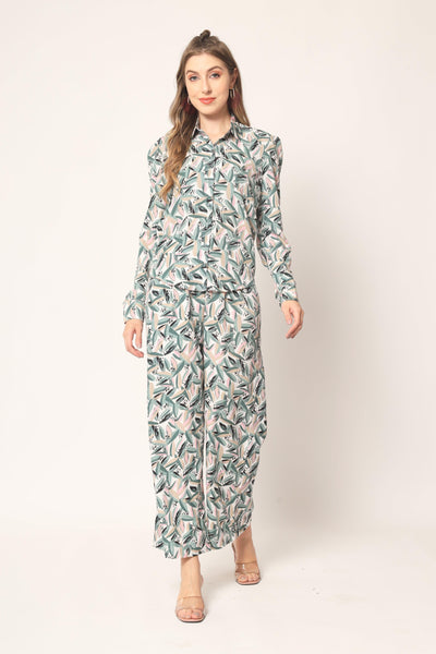 Sea Green Crepe Digital Printed Top With Matching Trouser - Uboric