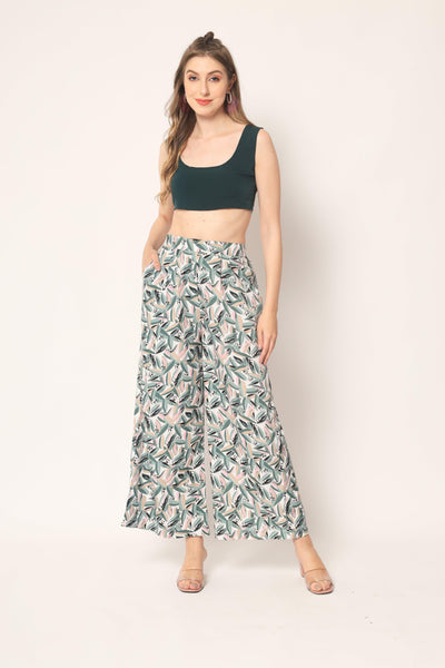 Sea Green Crepe Digital Printed Top With Matching Trouser - Uboric