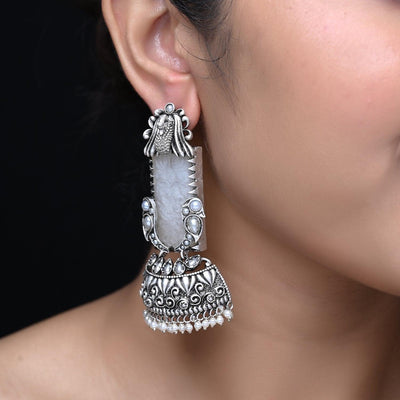 Shridevi White Stoned Oxidised Earrings - Uboric