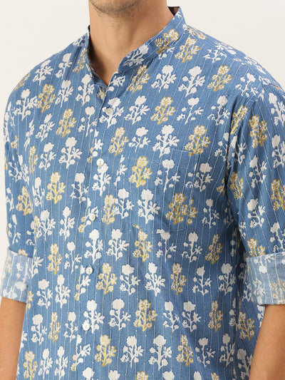 SHVAAS BY VASTRAMAY Men's Aqua Blue Printed Embellished Shirt - Uboric