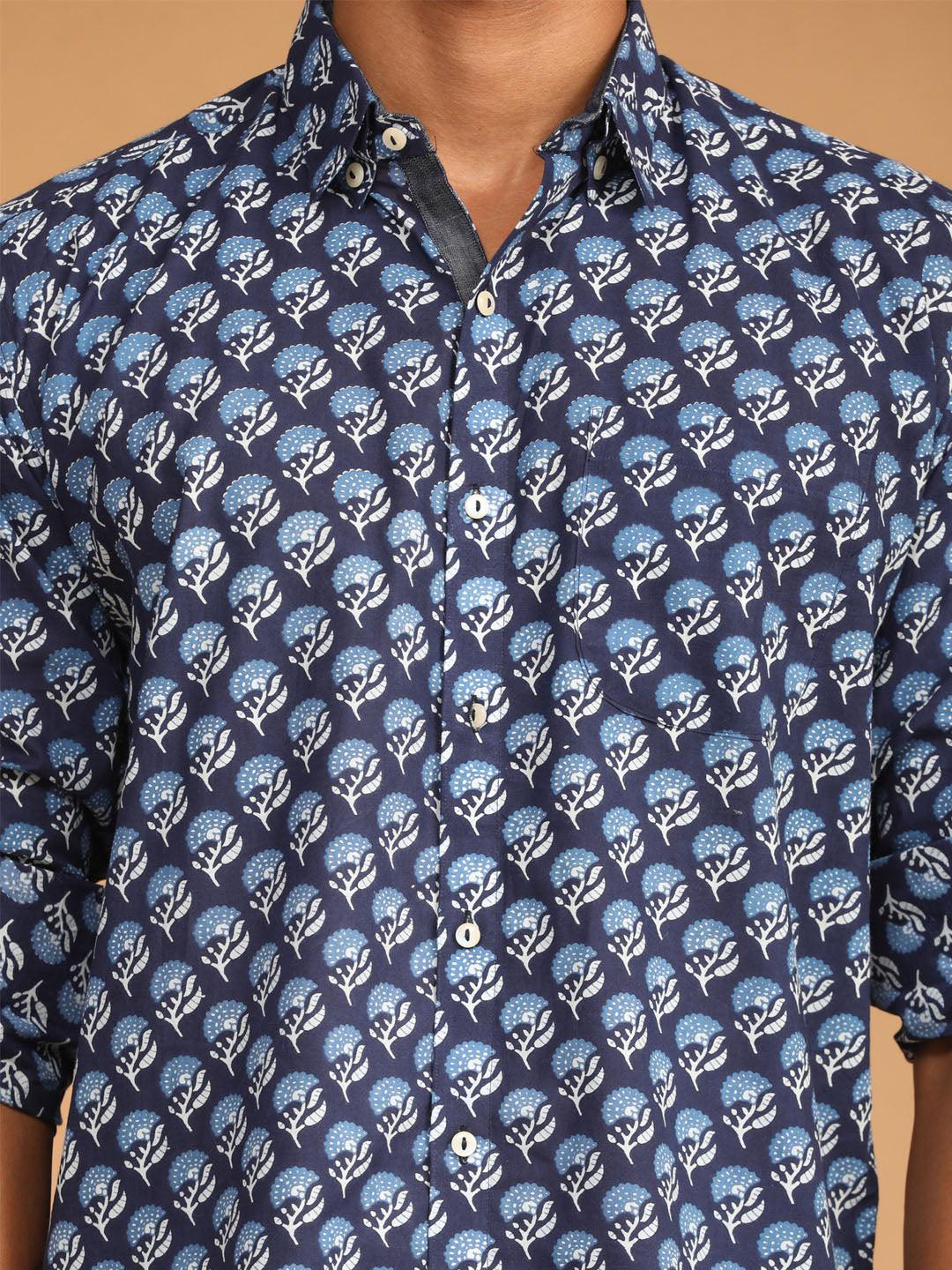 SHVAAS BY VASTRAMAY Men's Blue Printed Shirt - Uboric