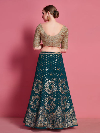 Teal EmbroideredStitched Lehenga With Unstitched Blouse (Fully Stitched & Ready to Wear) - Uboric