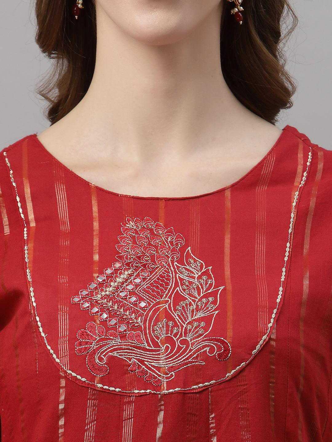 Urvi Red Long Embroidered Kurta - Uboric