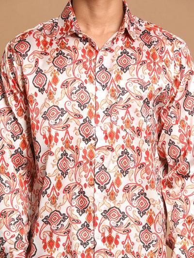 VASTRAMAY Men's Cream Base Cotton Blend Printed Shirt - Uboric