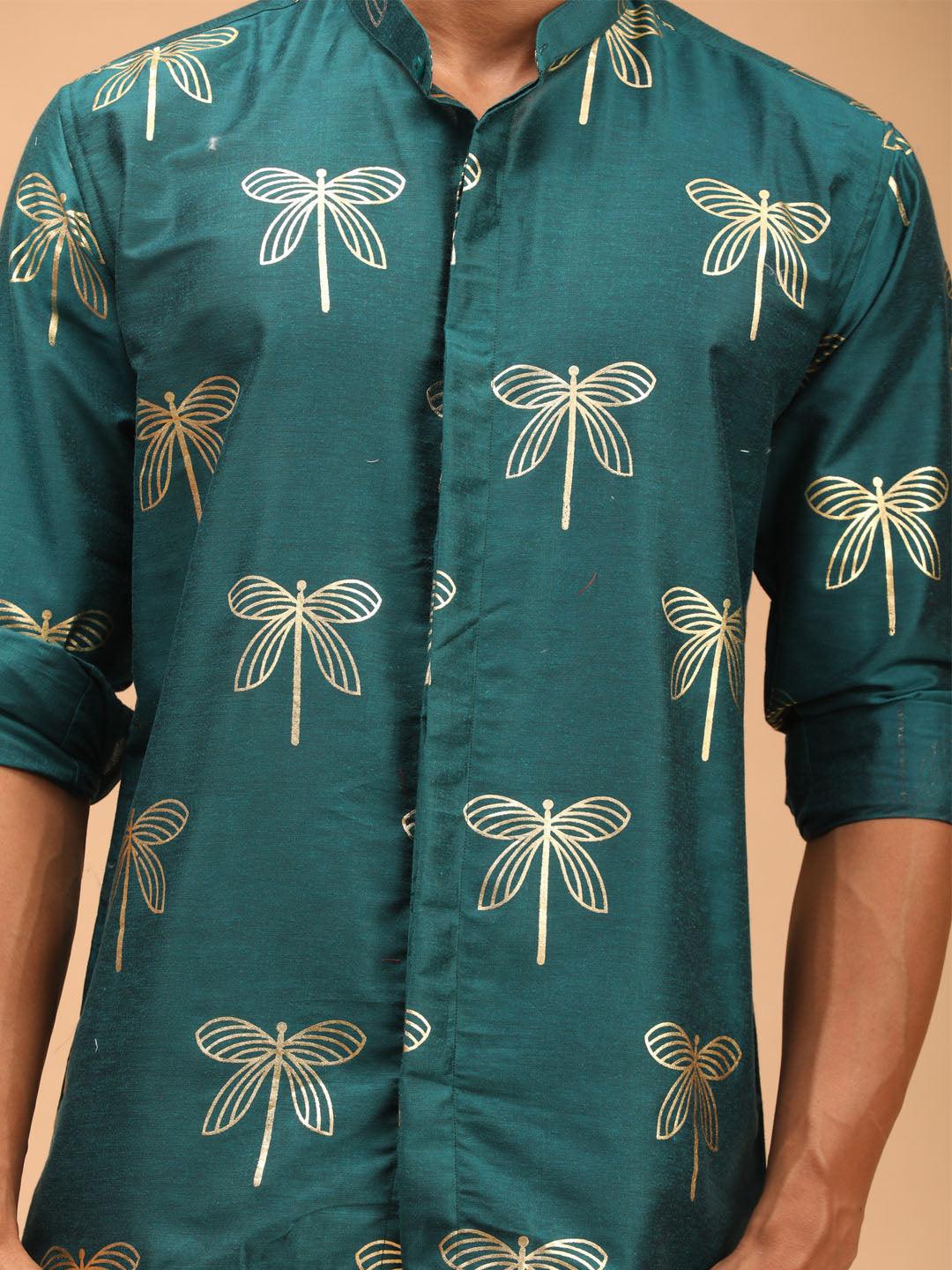 VASTRAMAY Men's Green Foil Print Shirt - Uboric