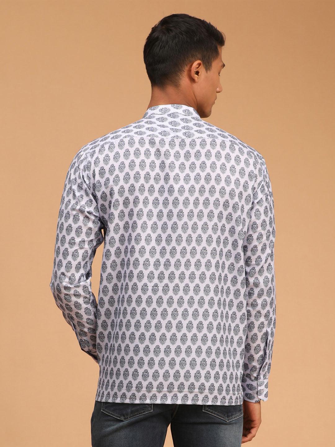 VASTRAMAY Men's Grey Cotton Blend Printed Shirt - Uboric