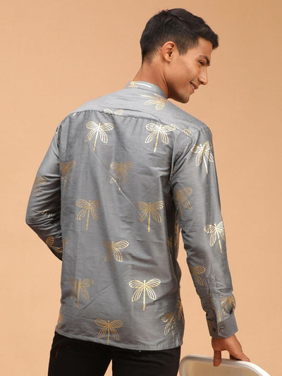 VASTRAMAY Men's Grey Foil Print Shirt - Uboric