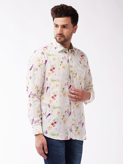 VASTRAMAY Men's Multicolour-Base-Cream Muslin Ethnic Shirtt - Uboric