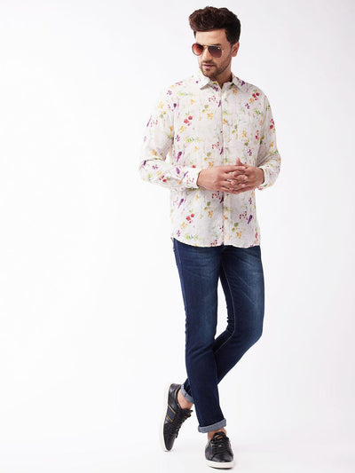 VASTRAMAY Men's Multicolour-Base-Cream Muslin Ethnic Shirtt - Uboric