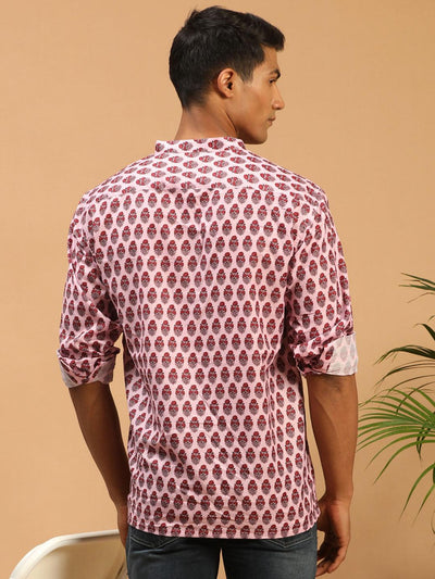 VASTRAMAY Men's Pink Cotton Blend Printed Shirt - Uboric