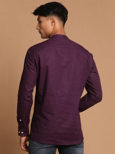 VASTRAMAY Men's Purple Short Cotton Kurta - Uboric