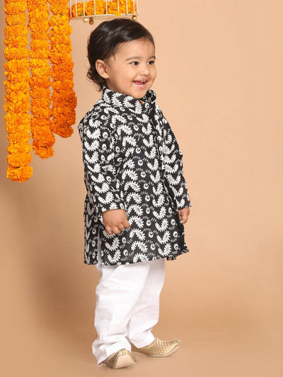 VASTRAMAY SISHU Boy's Black Chikankari Pure Cotton Kurta With White Pyjama Set - Uboric