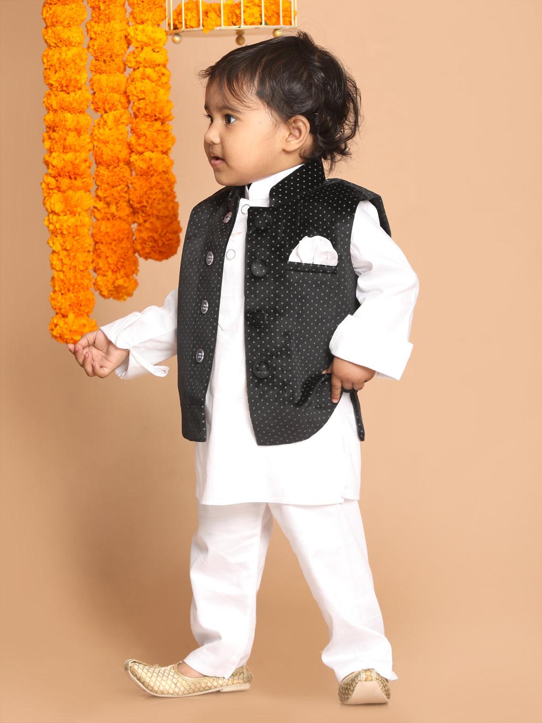 VASTRAMAY SISHU Boy's Black Polka Dot Printed Slim-Fit Nehru Jacket - Uboric