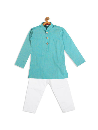 VASTRAMAY SISHU Boy's Blue Pure Cotton Kurta With White Pyjama Set - Uboric