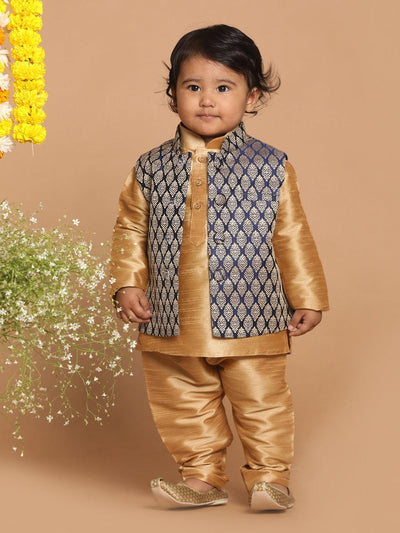 VASTRAMAY SISHU Boy's Blue Woven Design Slim Fit Nehru Jacket - Uboric