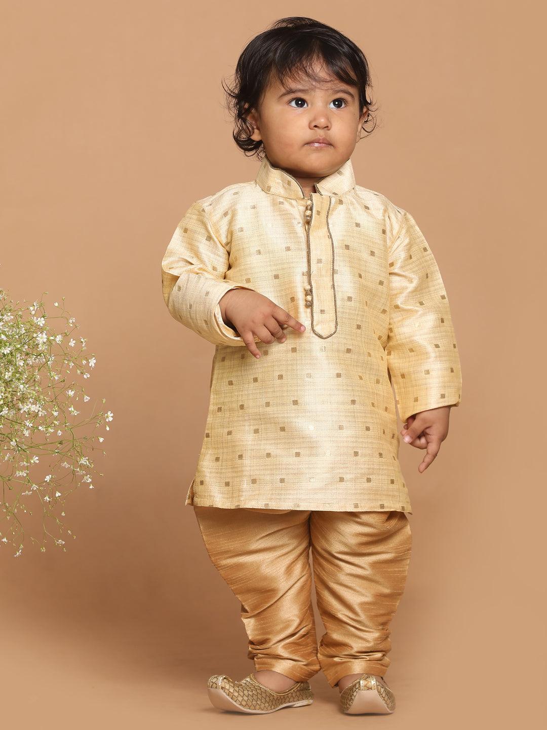 VASTRAMAY SISHU Boy's Gold-Toned Woven Kurta With Pyjama Set - Uboric