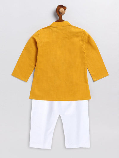 VASTRAMAY SISHU Boy's Mustard and White Cotton Kurta Pyjama Set - Uboric