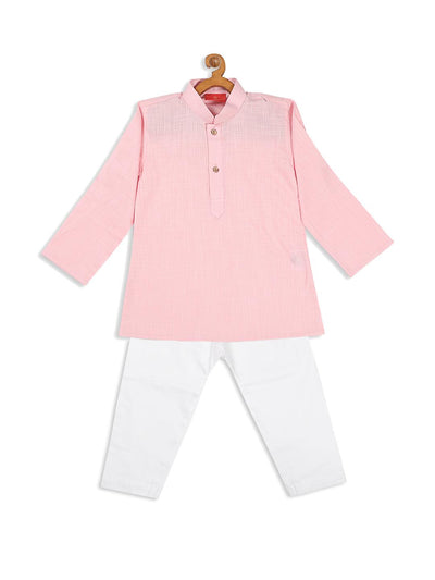 VASTRAMAY SISHU Boy's Pink solid Kurta With White Pyjama Set - Uboric
