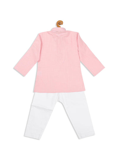 VASTRAMAY SISHU Boy's Pink solid Kurta With White Pyjama Set - Uboric