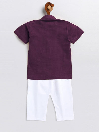 VASTRAMAY SISHU Boy's Purple and White Embroidered Cotton Kurta Pyjama Set - Uboric