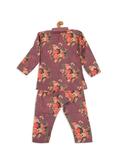 VASTRAMAY SISHU Boy's Purple Floral Printed Kurta With Pyjama Set - Uboric
