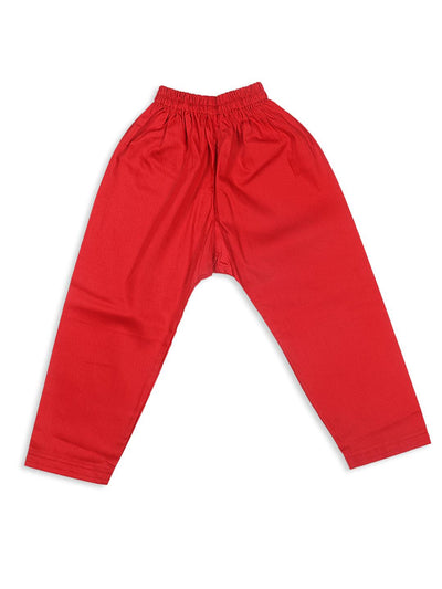 VASTRAMAY SISHU Boy's Red Pure Cotton Pathani Styl Kurta With Pyjama Set - Uboric