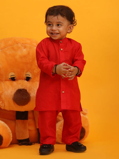 VASTRAMAY SISHU Boy's Red Silk Blend Kurta Pyjama Set - Uboric