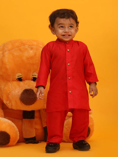 VASTRAMAY SISHU Boy's Red Silk Blend Kurta Pyjama Set - Uboric