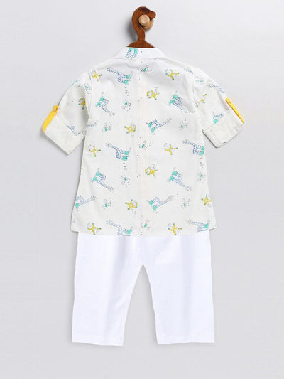VASTRAMAY SISHU Boy's White Printed Cotton Kurta Pyjama Set - Uboric