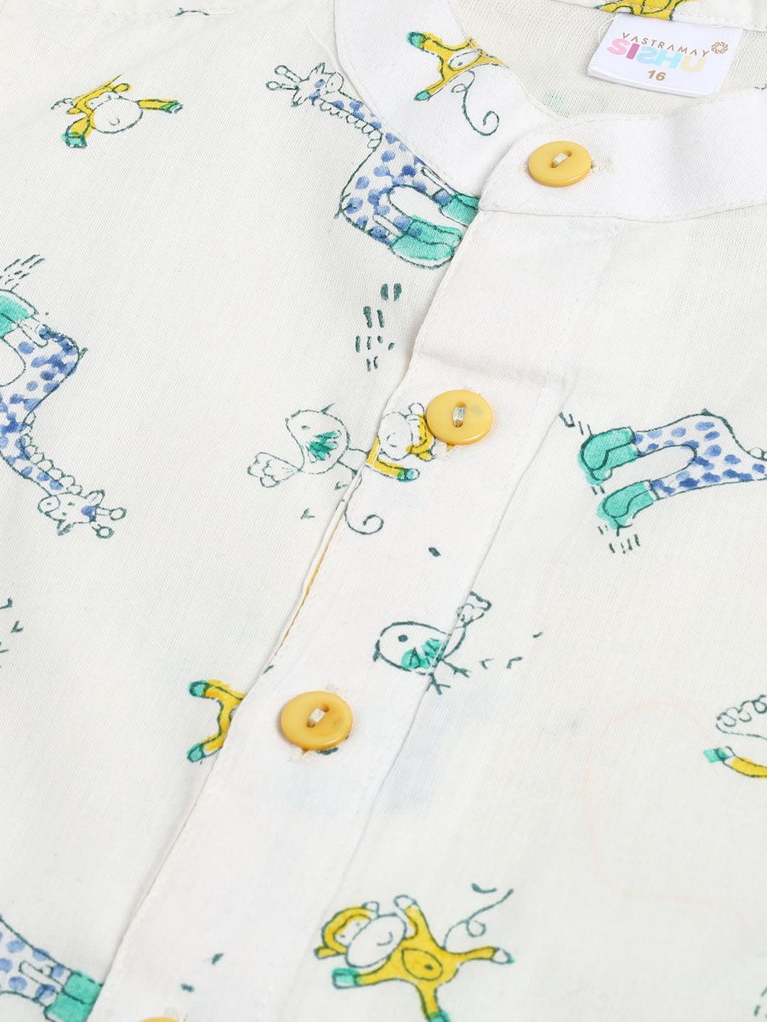 VASTRAMAY SISHU Boy's White Printed Cotton Kurta Pyjama Set - Uboric