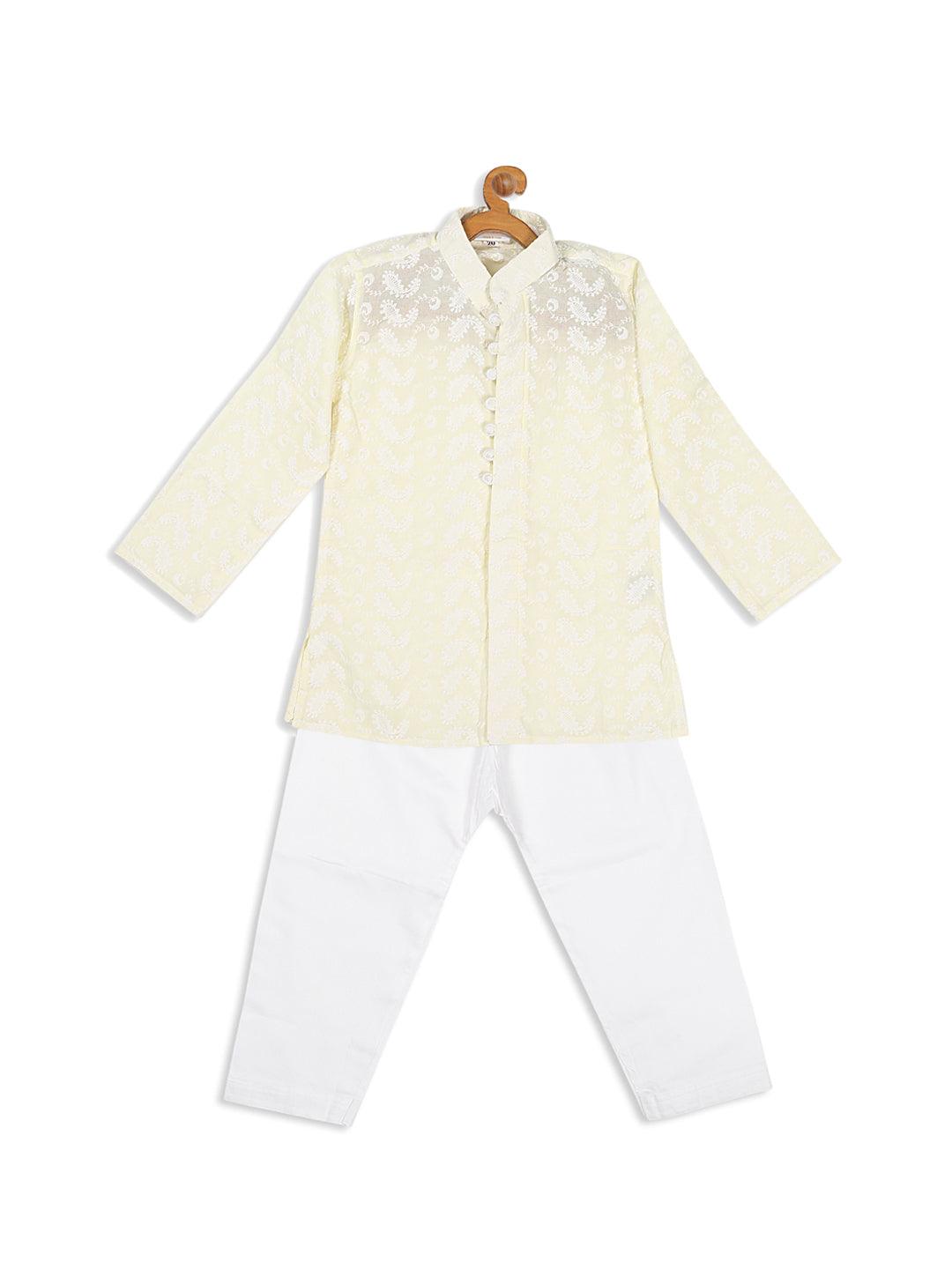 VASTRAMAY SISHU Boy's Yellow Chikankari Pure Cotton Kurta With Pyjama Set - Uboric