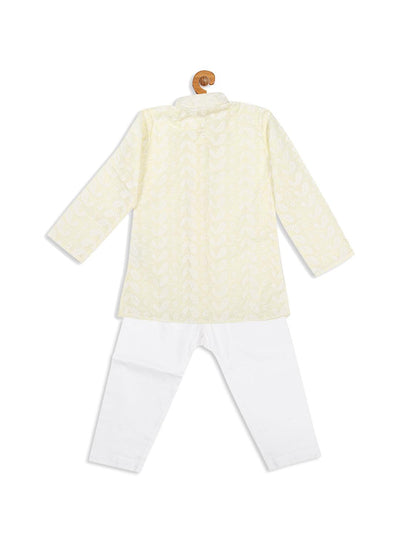 VASTRAMAY SISHU Boy's Yellow Chikankari Pure Cotton Kurta With Pyjama Set - Uboric