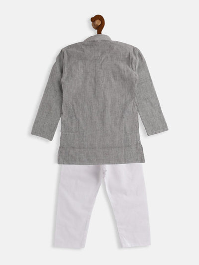 VASTRAMAY SISHU Boys Grey and White Pure Cotton Kurta Pyjama Set - Uboric